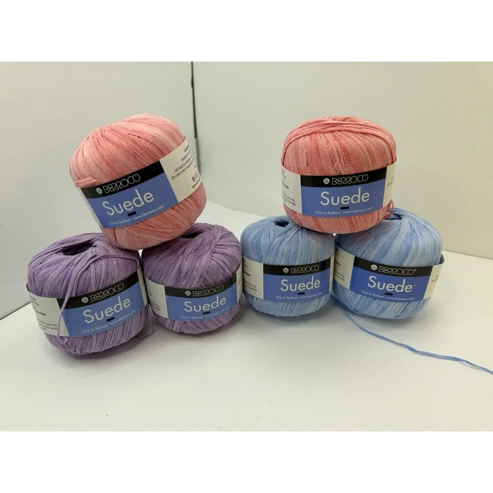 LOT 6 Yarn Balls SUEDE Italy 50 Grams Each Made Italy Nylon Pink Purple Blue